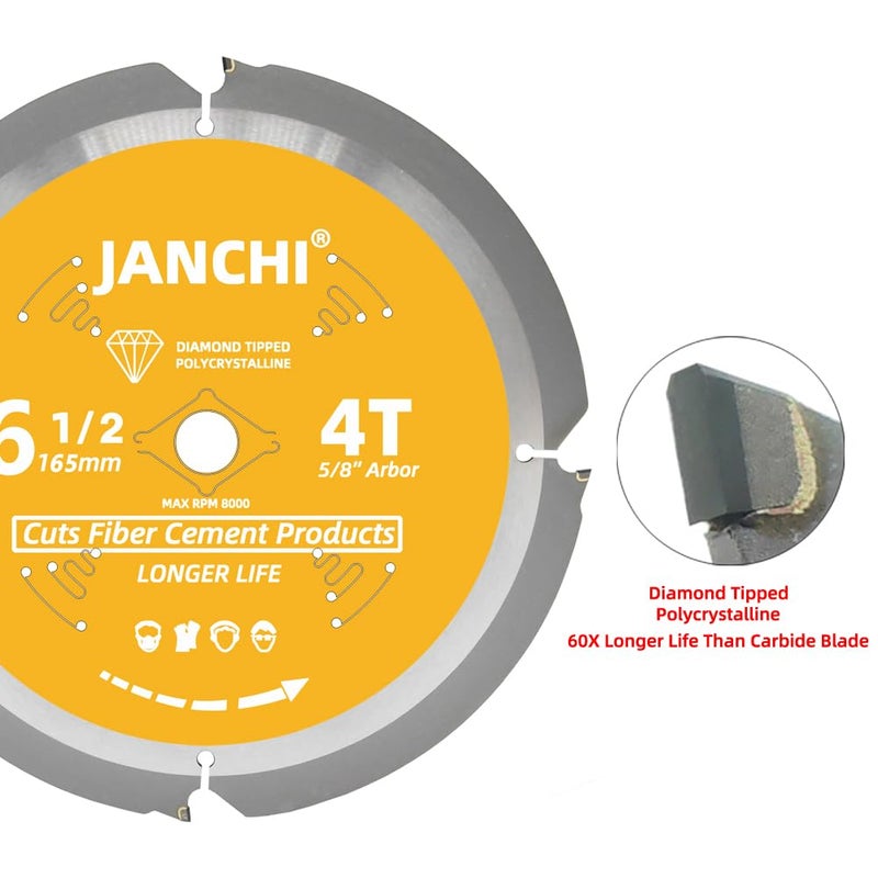 Jianchi 6-1/2 Inch 4T PCD Tip Hardie Fiber Cement Circular Saw Blade with 5/8-Inch DMK Arbor, Polycrystalline Diamond Tipped Teeth Saw Blade for Laminate Flooring - Image 2